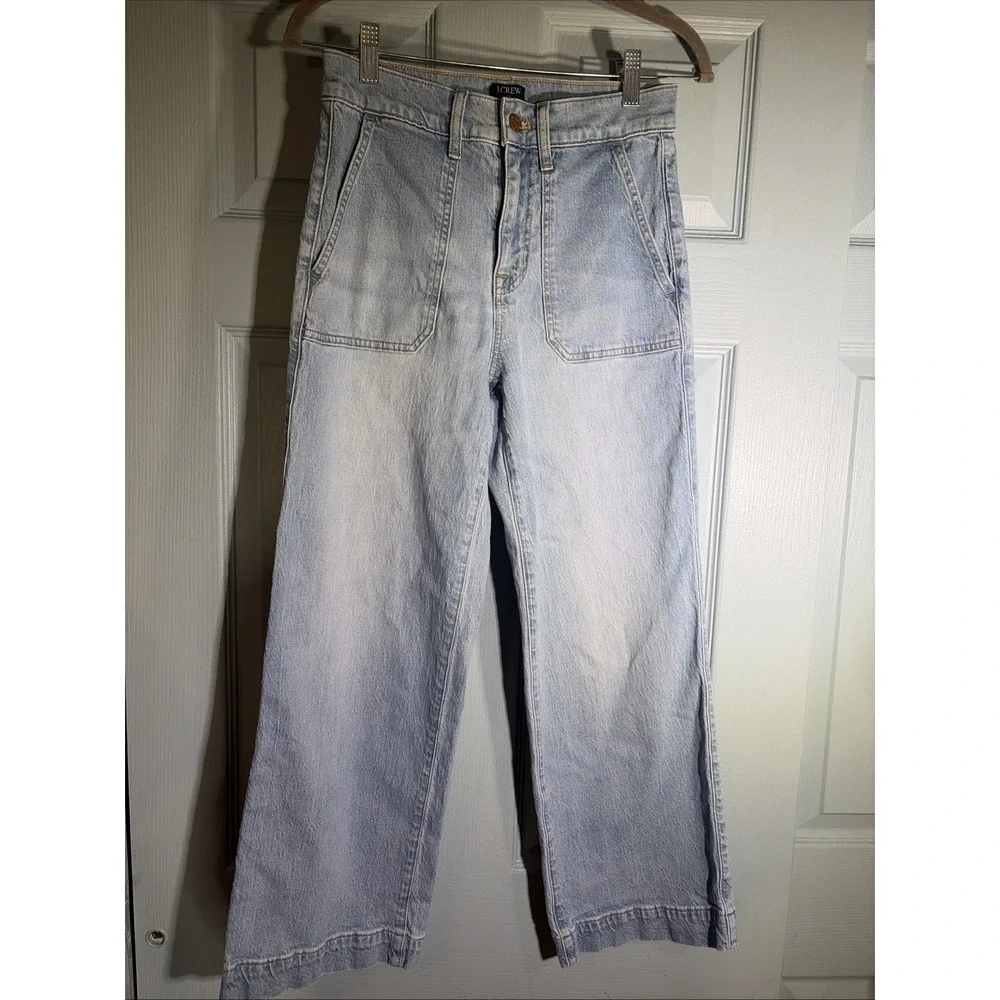 J. CREW WOMEN'S WIDE LEG CROP JEANS LIGHT WASH HIGH RISE PATCH POCKET SZ 25